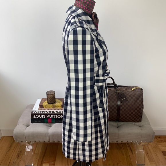 J. Crew Icon Trench Coat Jacket Gingham Check Blue & White Size 2 NWT - Picture 7 of 11